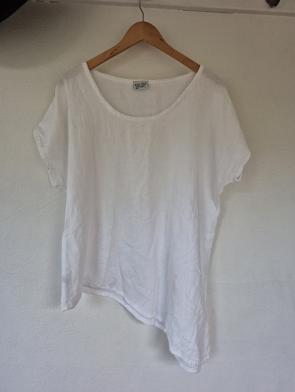 100% Cotton Asymetrical Top By Oh My Gauze! Large / XL White